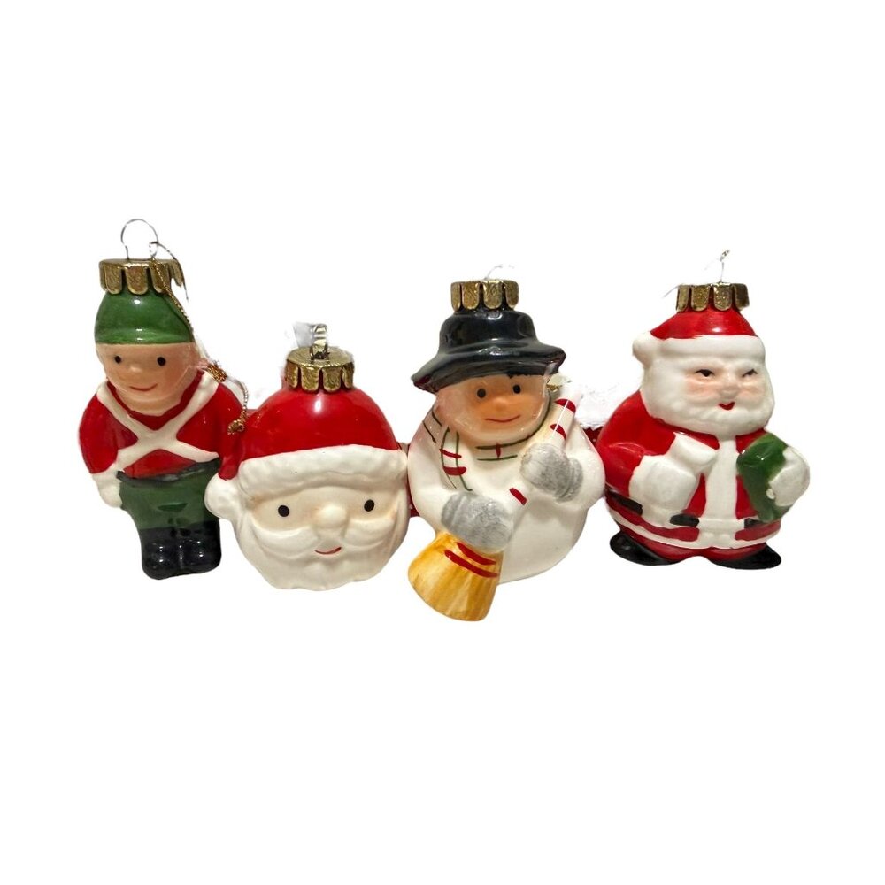 Vintage Enesco Christmas Ornament Set of 4 Snowman Santa Soldier Holiday Decor